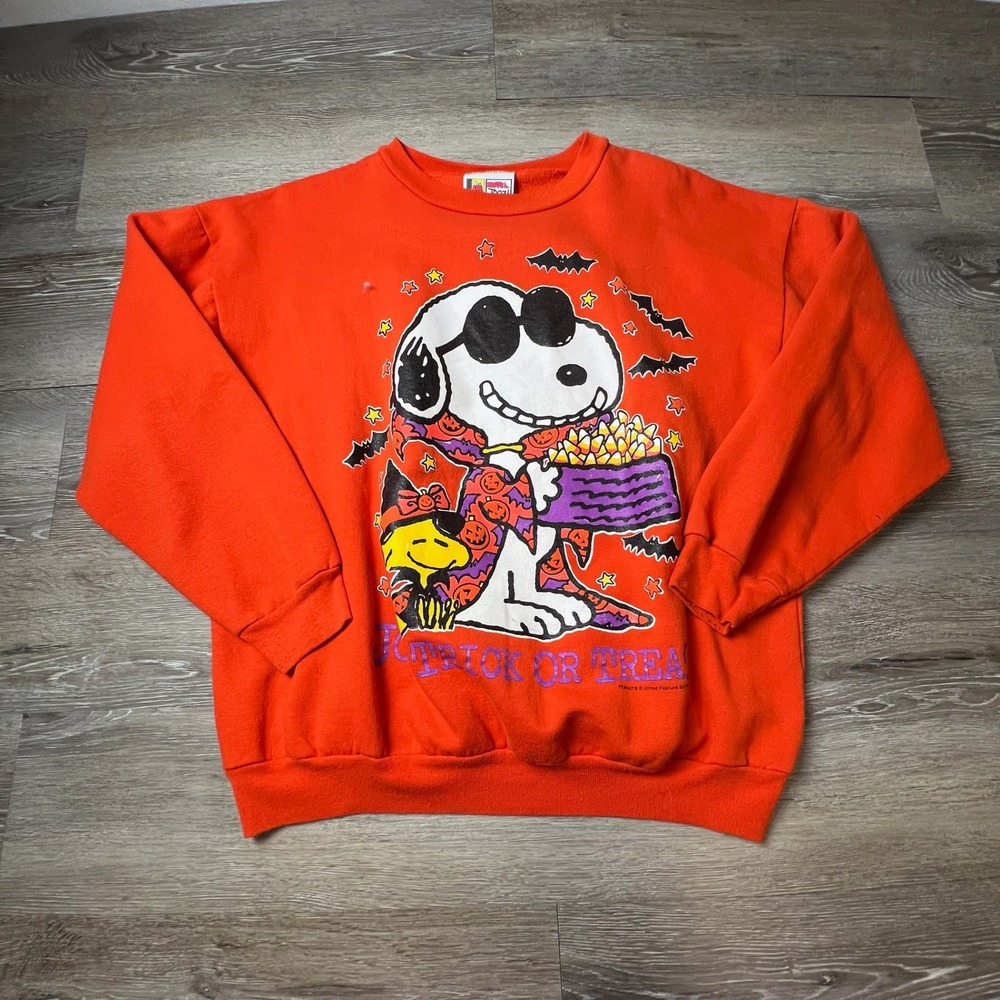 Peanuts Snoopy Sweatshirt Unisex Medium Orange Halloween Joe Cool Graphic 90s - Picture 1 of 10